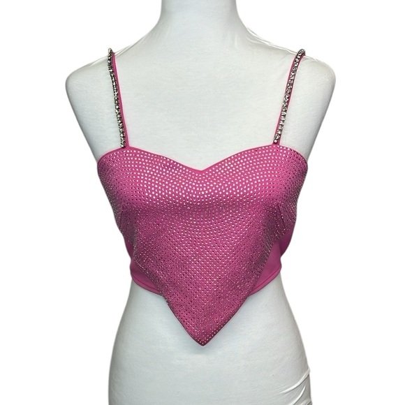 Peekskill Pink Rhinestone Heart Crop Top - Picture 2 of 6